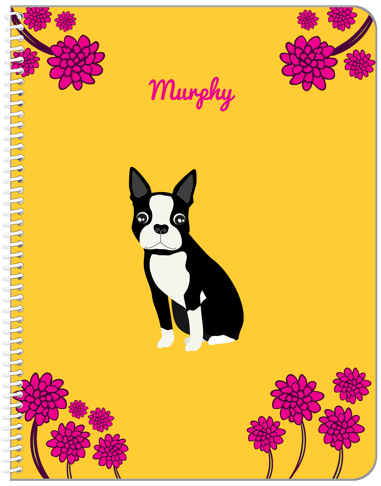 Personalized Dogs Notebook XXIII - Yellow Background - Boston Terrier - Front View