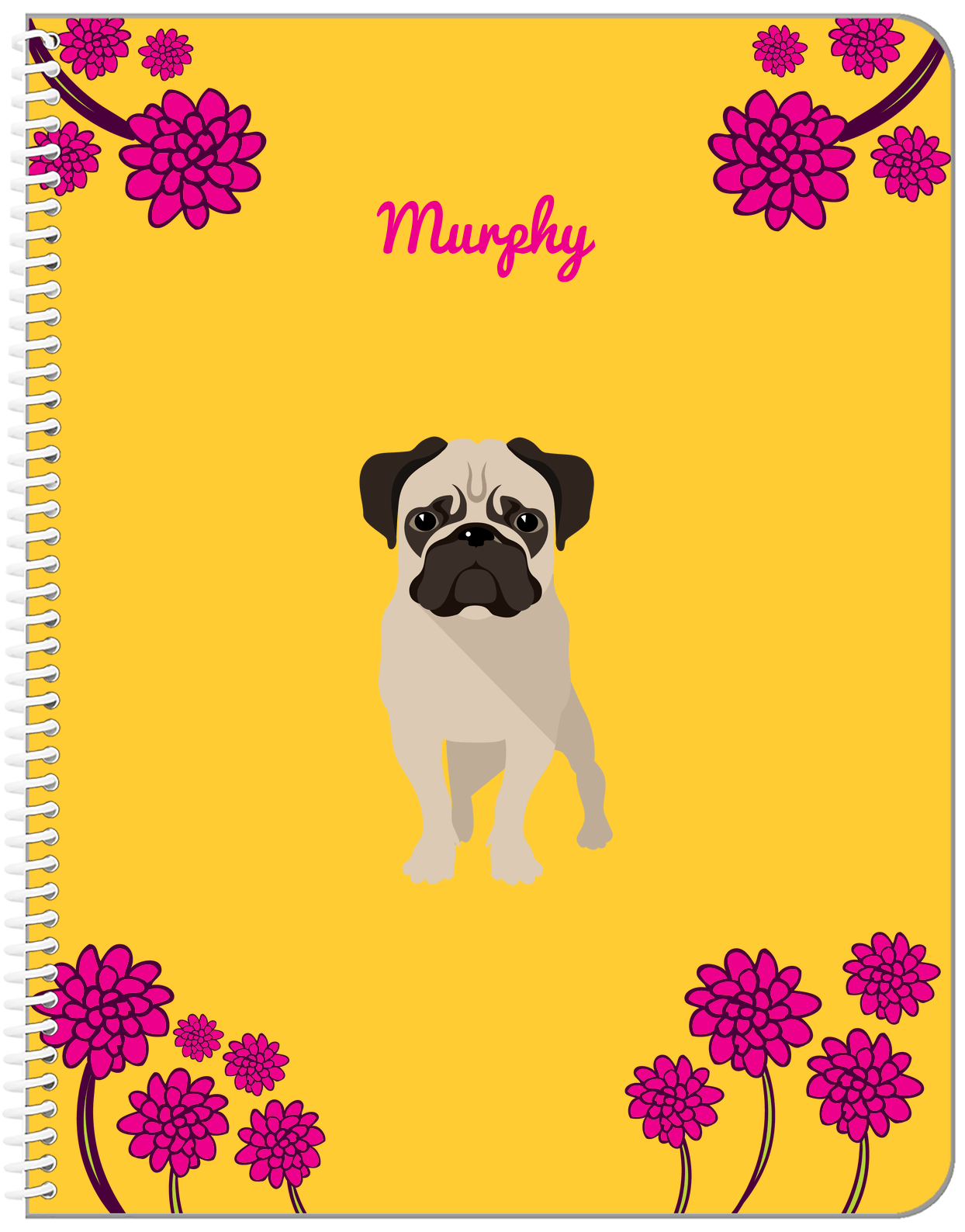 Personalized Dogs Notebook XXIII - Yellow Background - Pug - Front View