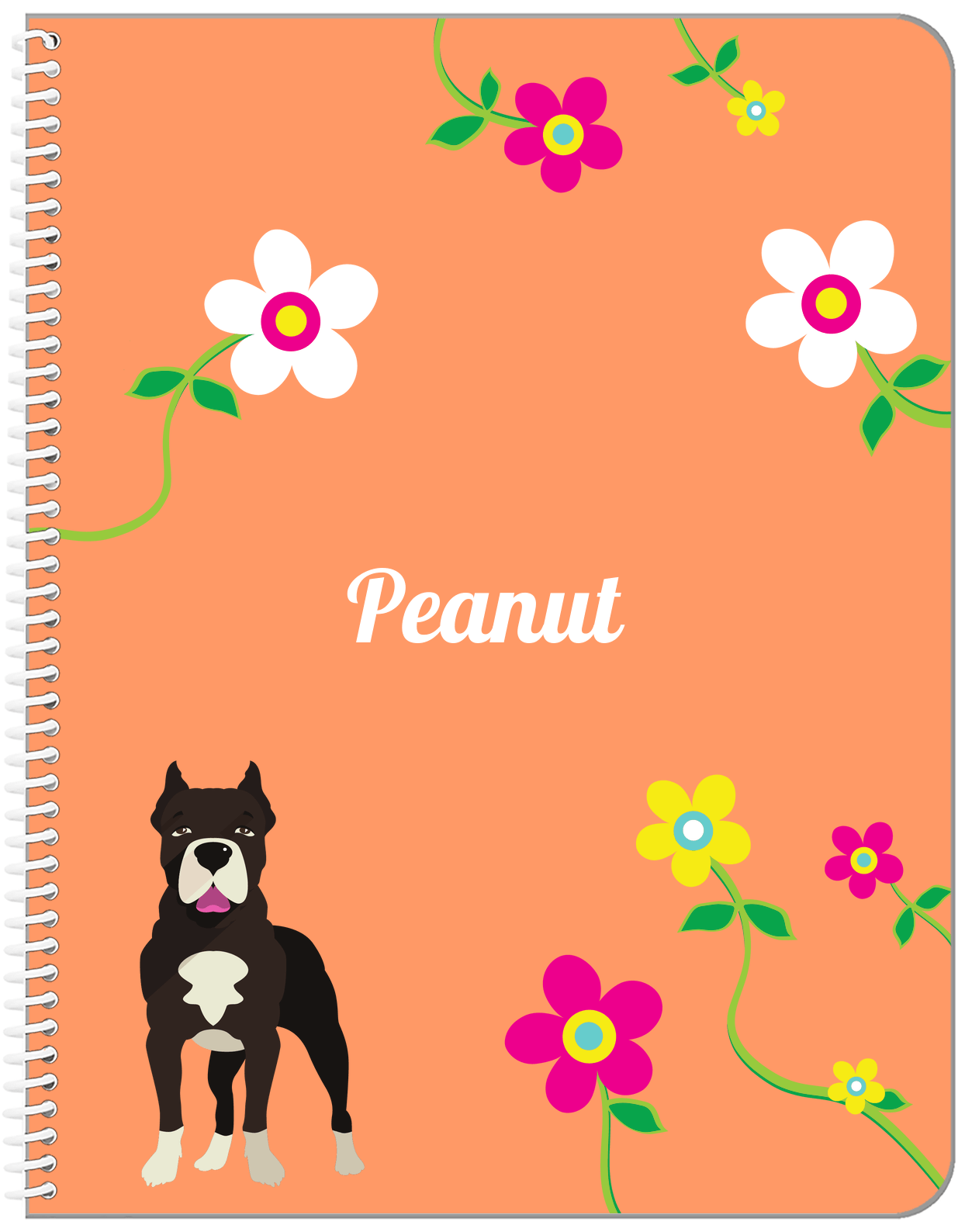Personalized Dogs Notebook XXV - Orange Background - American Staffordshire Terrier - Front View