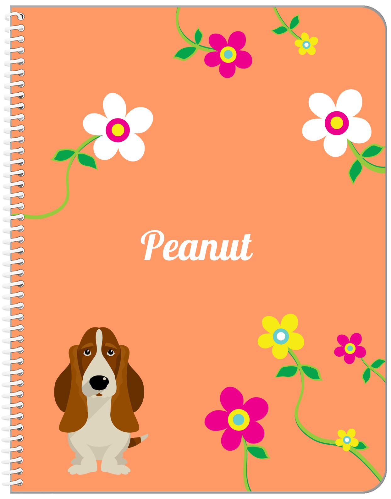 Personalized Dogs Notebook XXV - Orange Background - Basset Hound - Front View