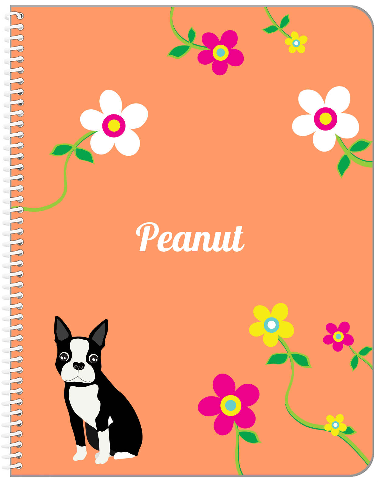 Personalized Dogs Notebook XXV - Orange Background - Boston Terrier - Front View