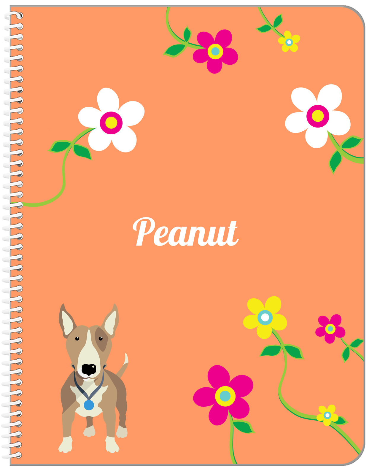 Personalized Dogs Notebook XXV - Orange Background - Bull Terrier - Front View