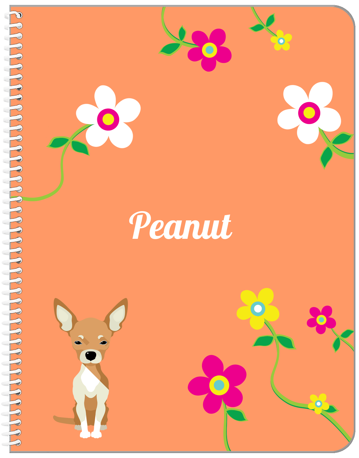 Personalized Dogs Notebook XXV - Orange Background - Chihuahua - Front View