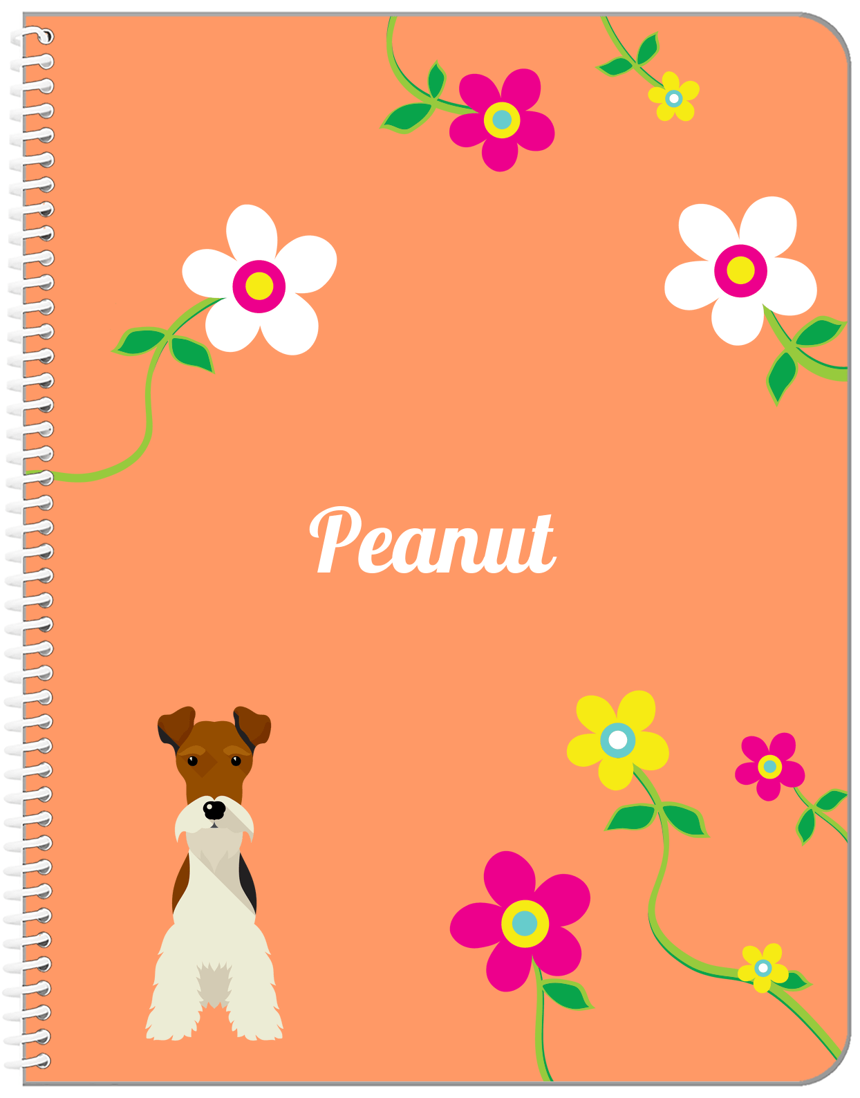 Personalized Dogs Notebook XXV - Orange Background - Fox Terrier - Front View