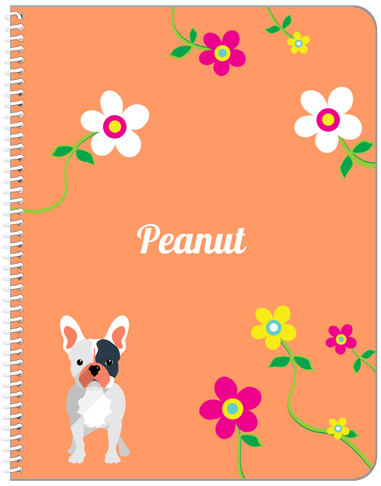 Personalized Dogs Notebook XXV - Orange Background - French Bulldog - Front View