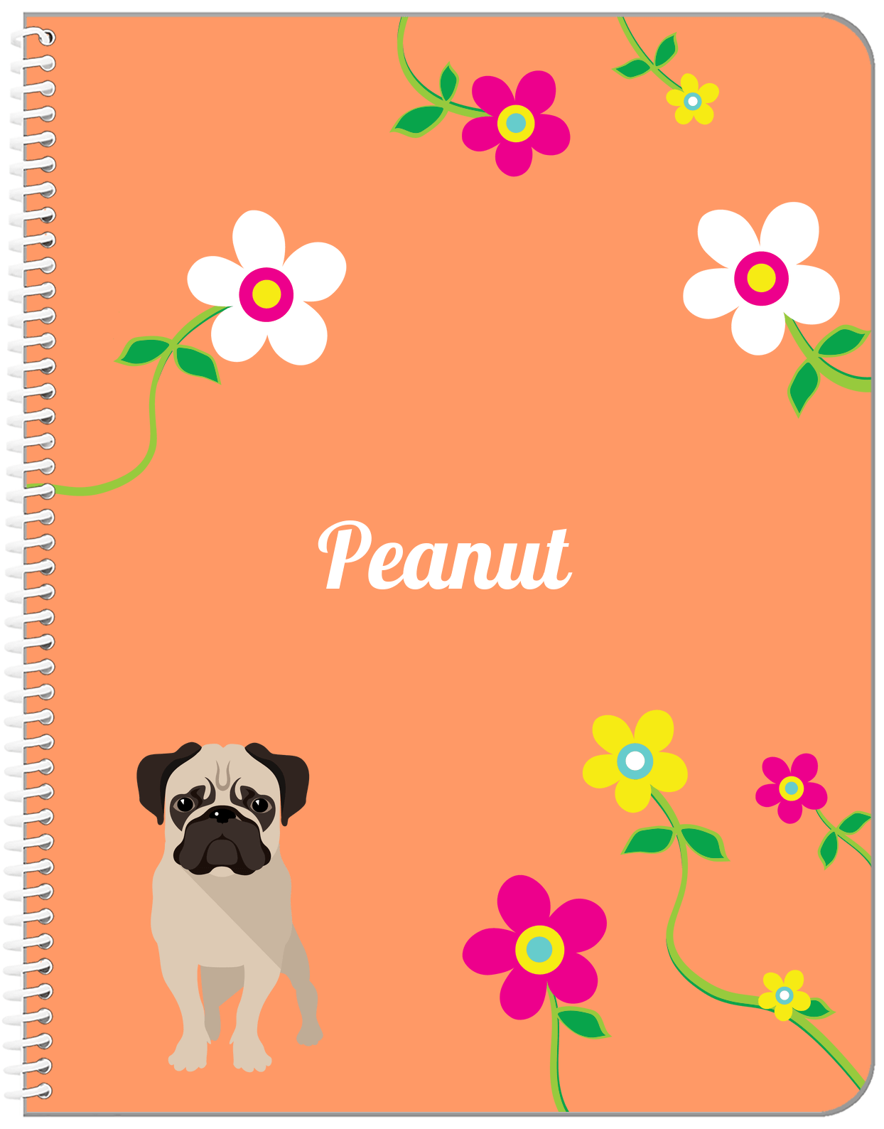 Personalized Dogs Notebook XXV - Orange Background - Pug - Front View