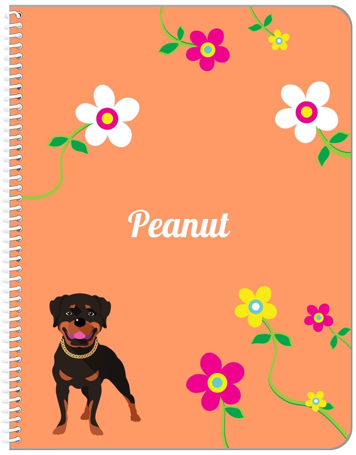 Personalized Dogs Notebook XXV - Orange Background - Rottweiler - Front View