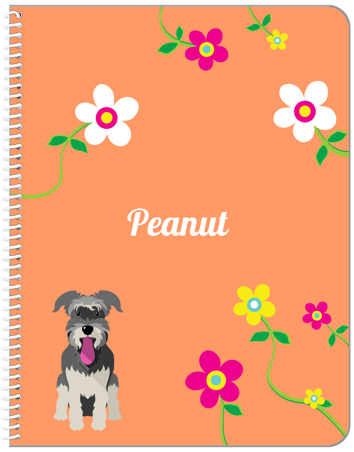 Personalized Dogs Notebook XXV - Orange Background - Schnauzer - Front View