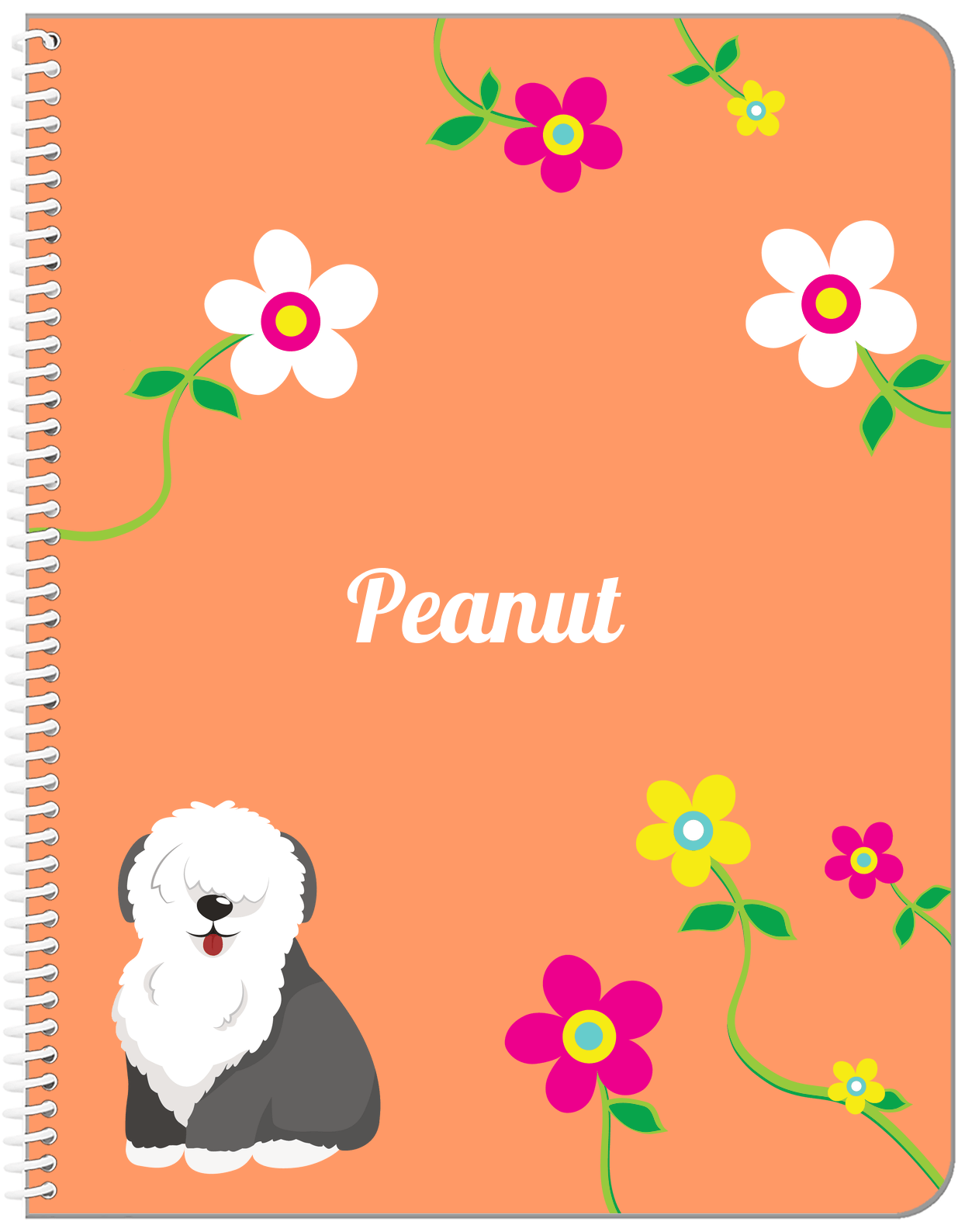 Personalized Dogs Notebook XXV - Orange Background - Sheep Dog - Front View