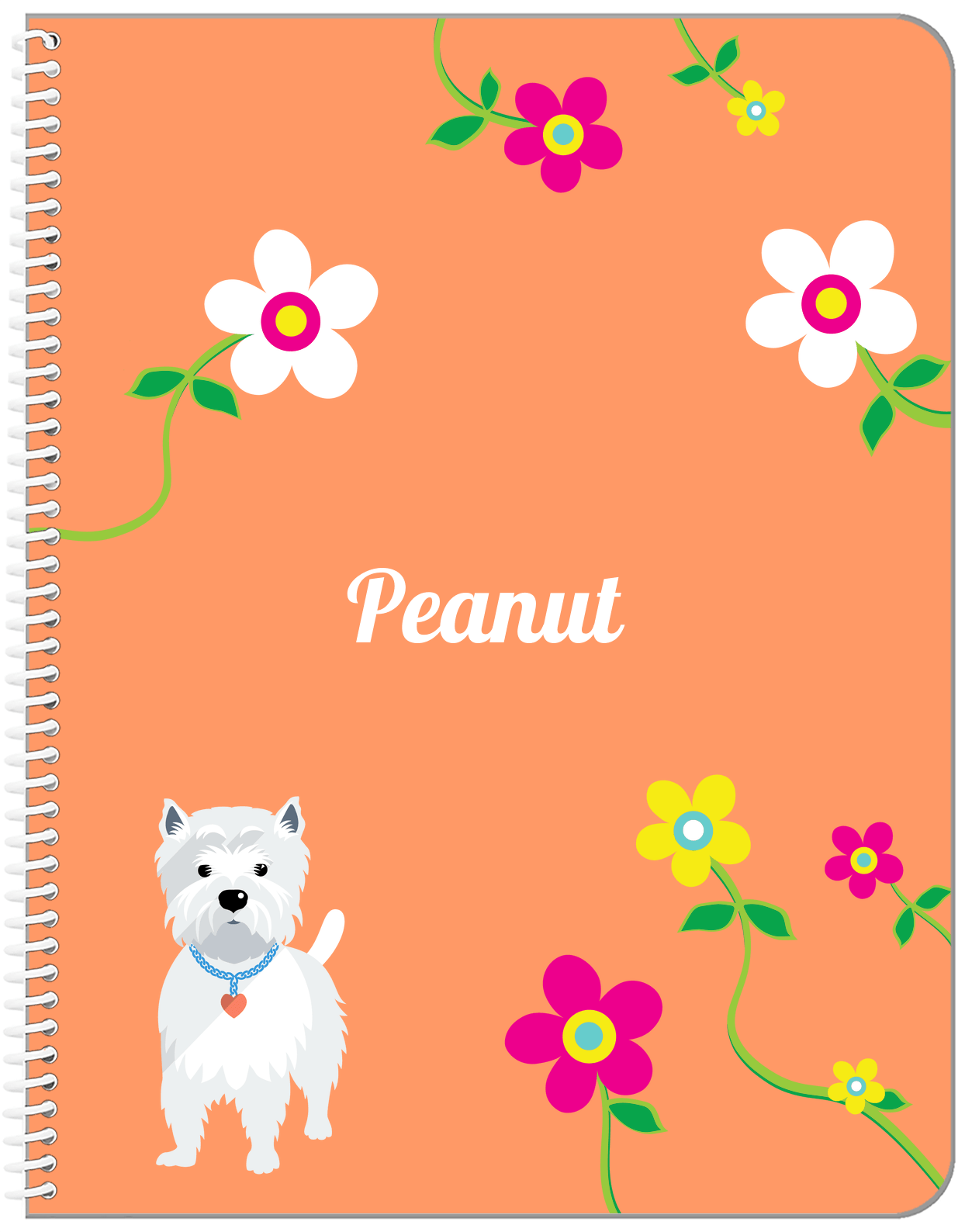 Personalized Dogs Notebook XXV - Orange Background - Westie - Front View
