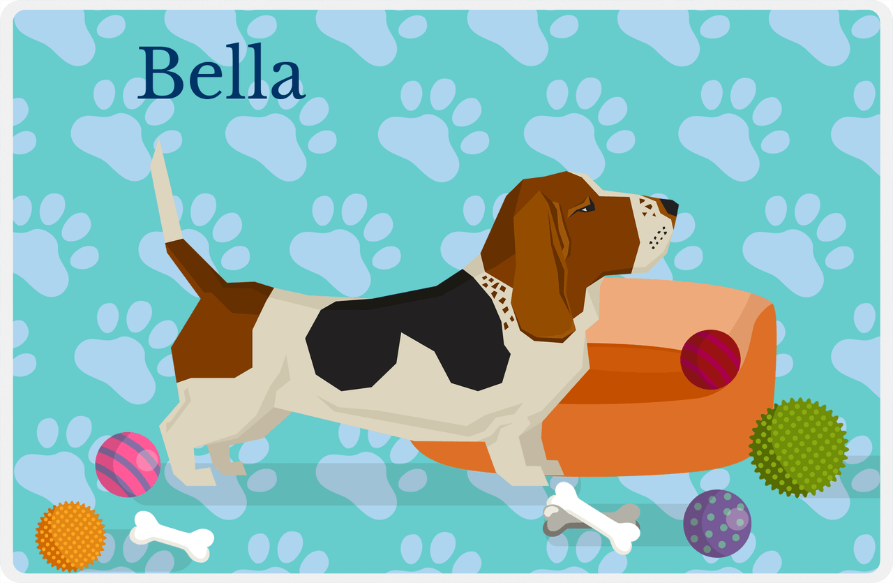 Personalized Dogs Placemat I - Basset Hound - Teal Background -  View