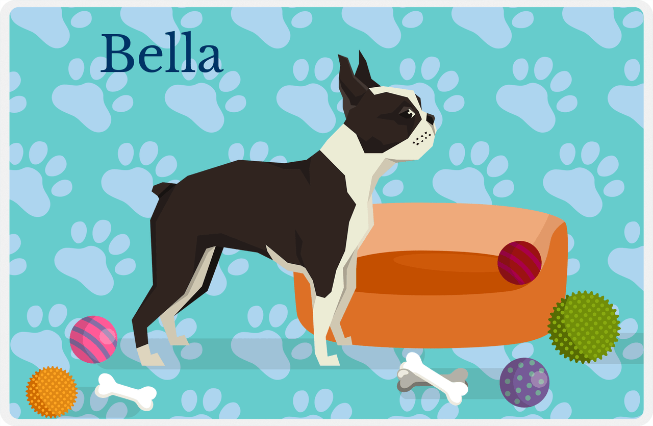 Personalized Dogs Placemat I - Boston Terrier - Teal Background -  View