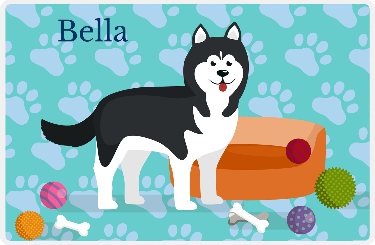 Personalized Dogs Placemat I - Husky - Teal Background -  View