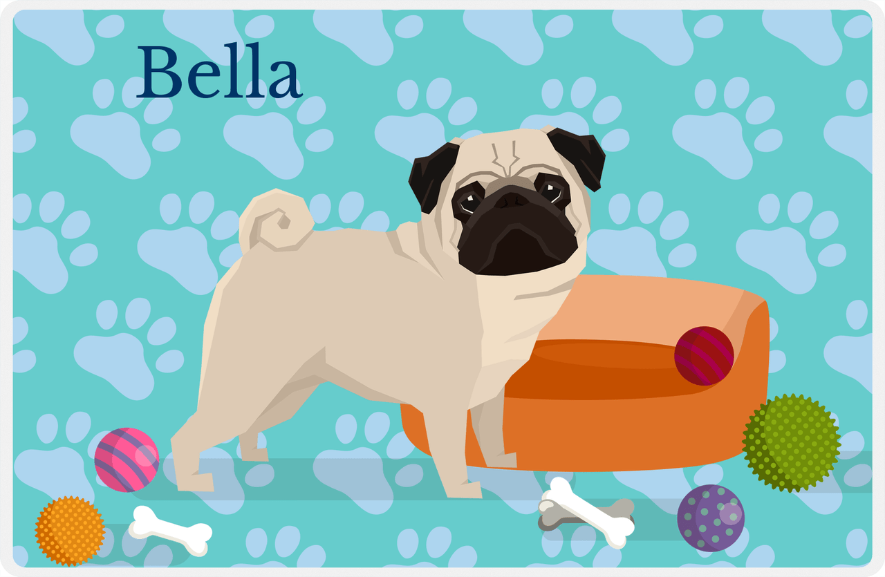 Personalized Dogs Placemat I - Pug - Teal Background -  View