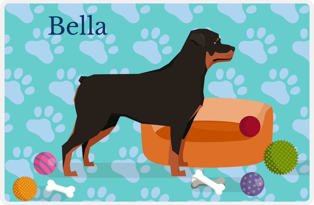 Personalized Dogs Placemat I - Rottweiler - Teal Background -  View
