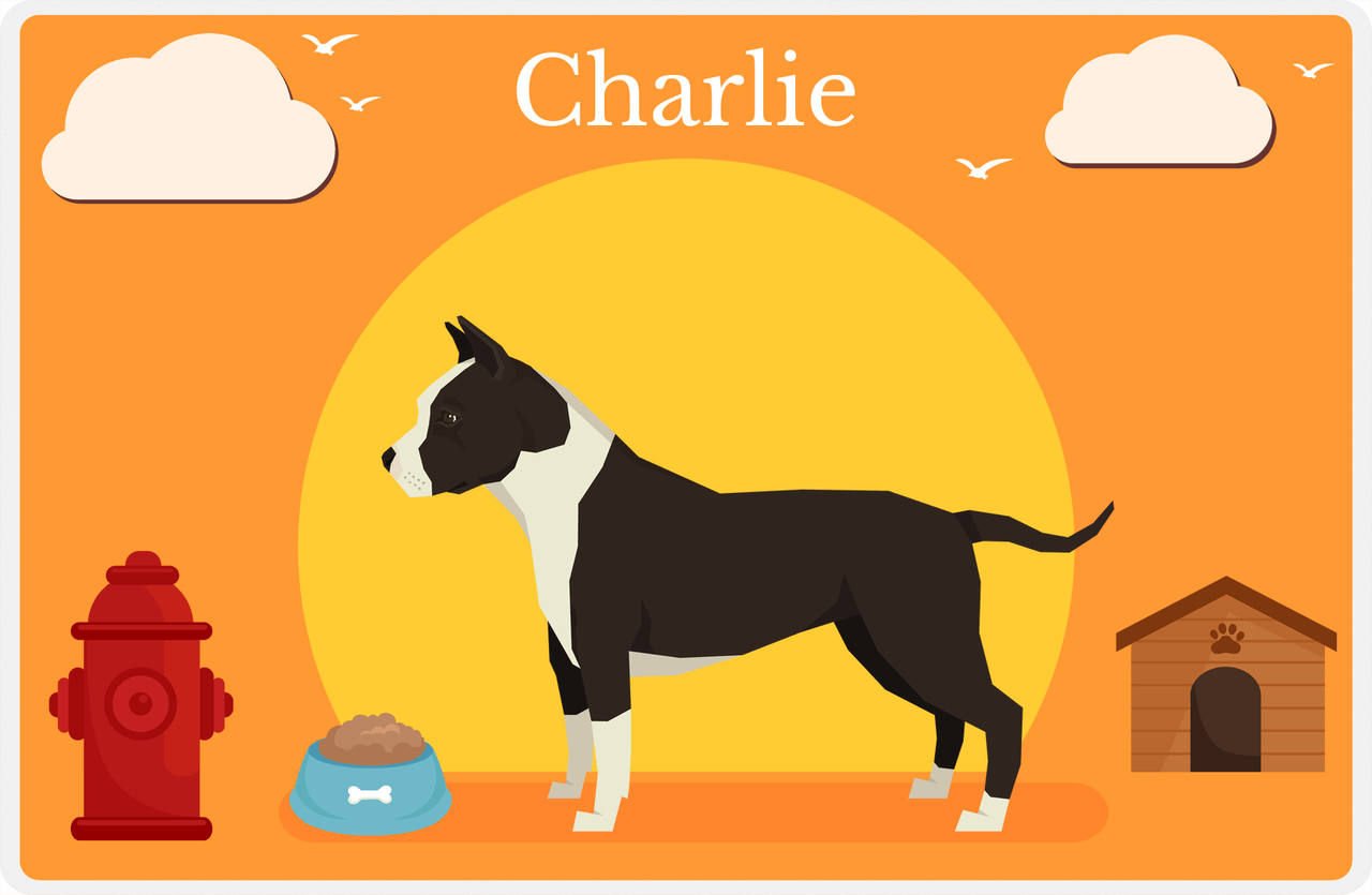 Personalized Dogs Placemat II - American Staffordshire Terrier - Orange Background -  View