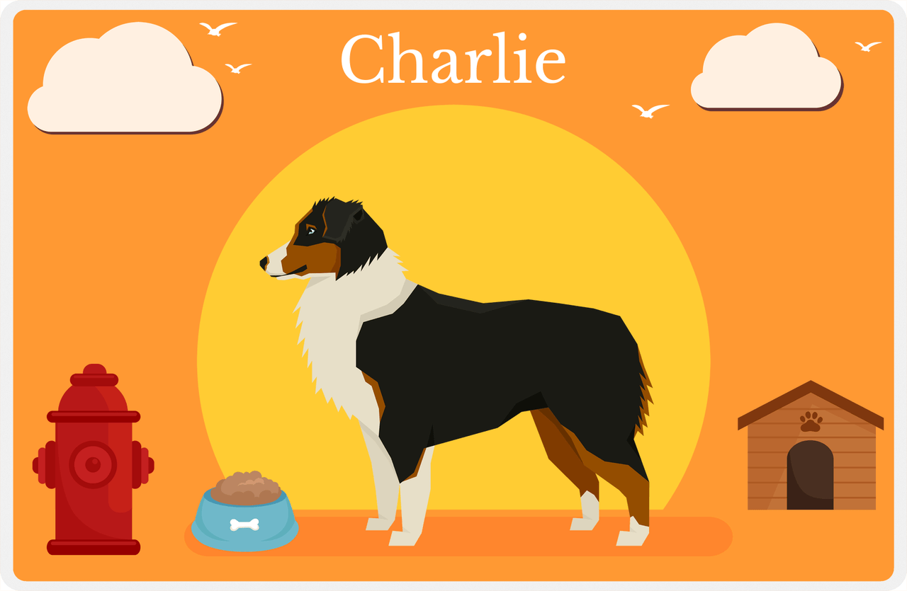 Personalized Dogs Placemat II - Australian Shepherd - Orange Background -  View