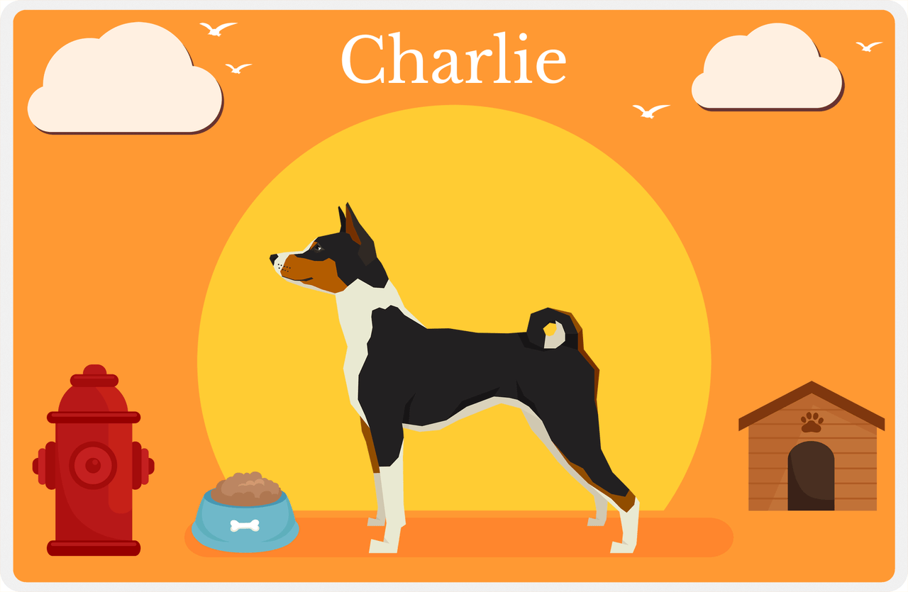 Personalized Dogs Placemat II - Basenji - Orange Background -  View