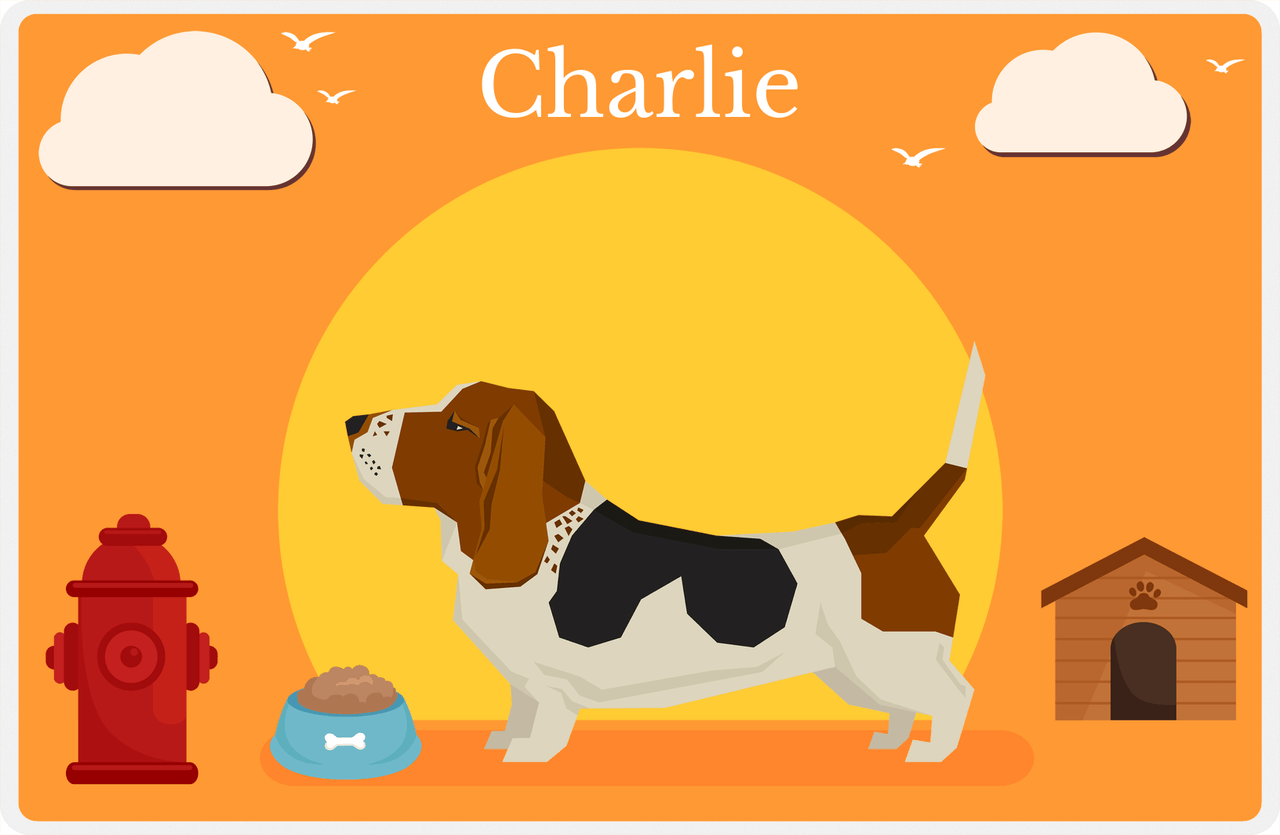 Personalized Dogs Placemat II - Basset Hound - Orange Background -  View