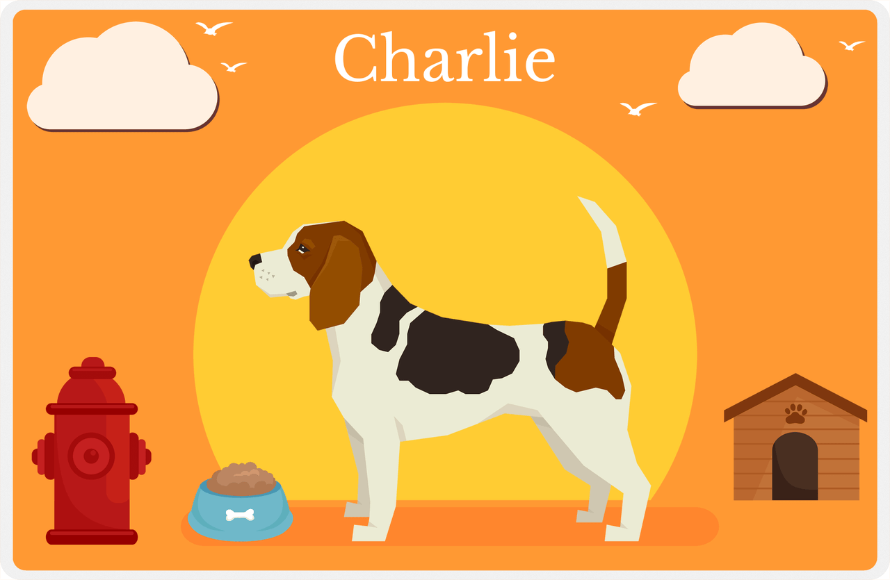 Personalized Dogs Placemat II - Beagle - Orange Background -  View