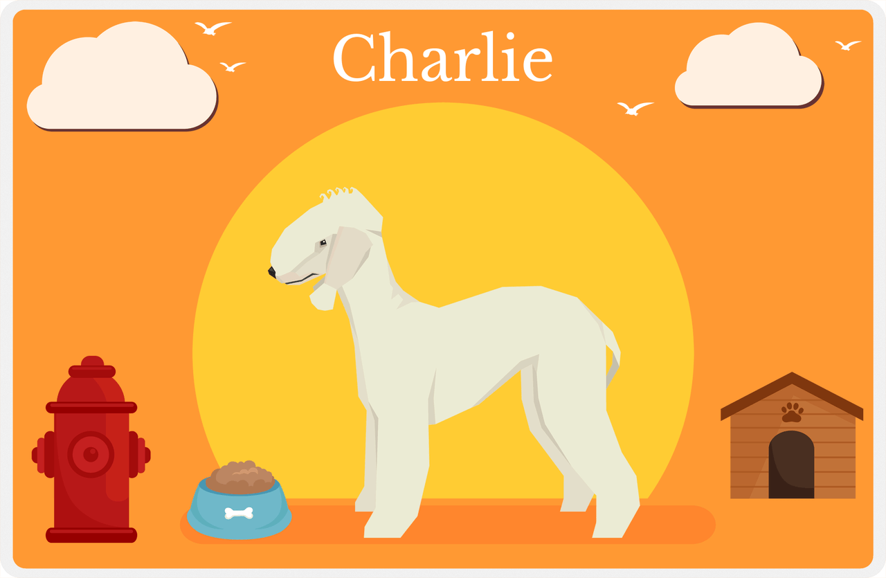 Personalized Dogs Placemat II - Bedlington Terrier - Orange Background -  View
