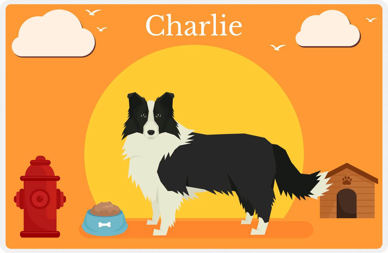 Personalized Dogs Placemat II - Border Collie - Orange Background -  View