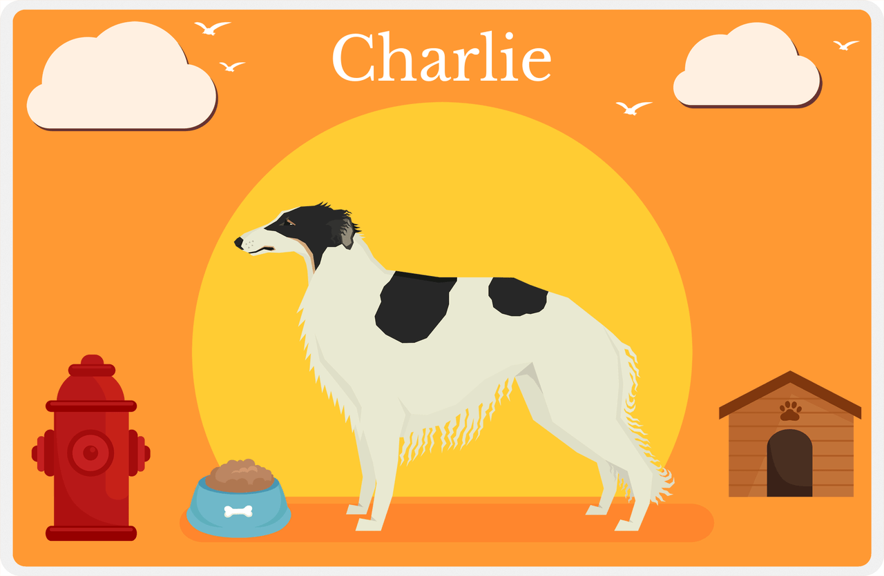 Personalized Dogs Placemat II - Borzoi - Orange Background -  View