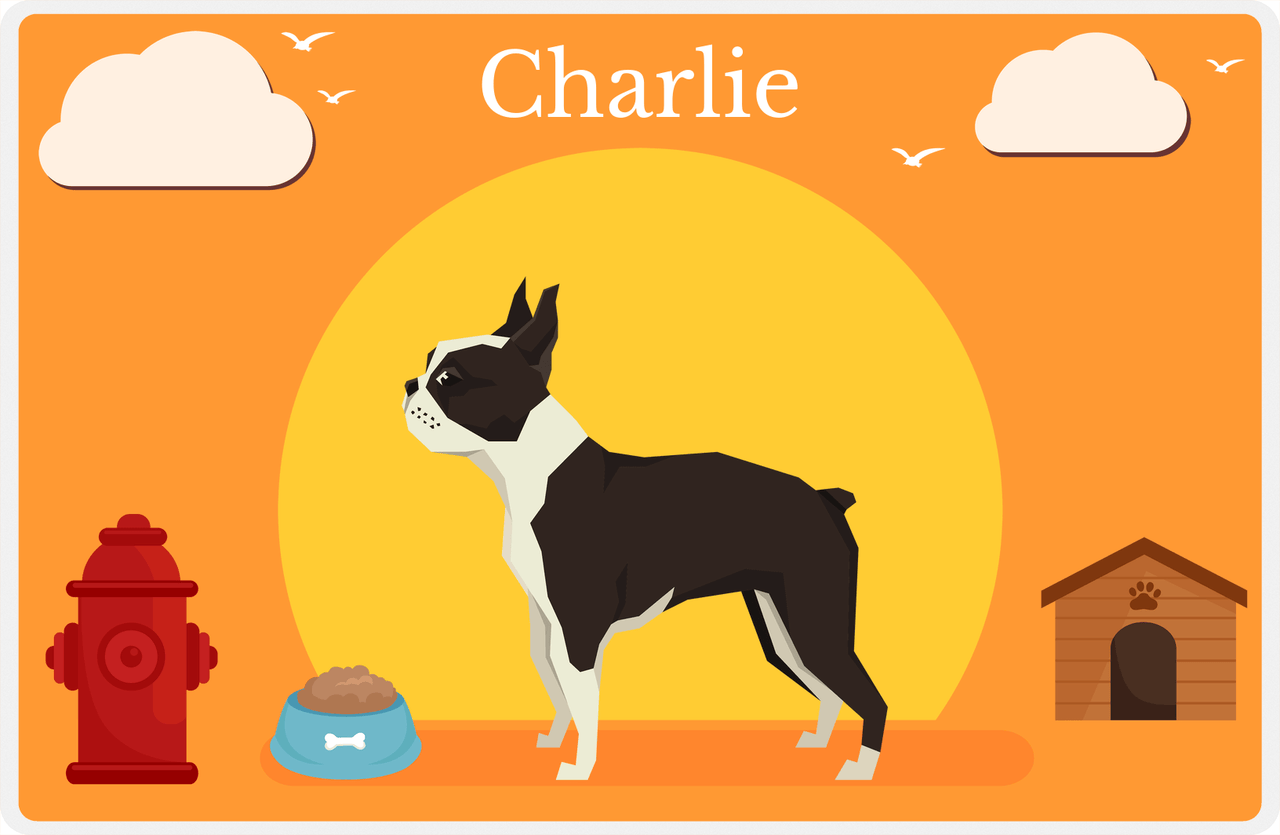 Personalized Dogs Placemat II - Boston Terrier - Orange Background -  View