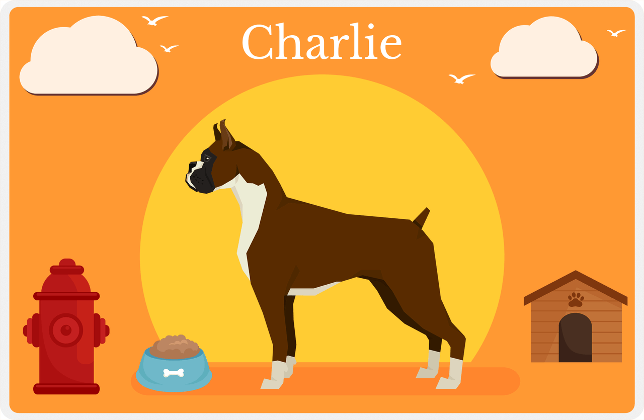 Personalized Dogs Placemat II - Boxer - Orange Background -  View