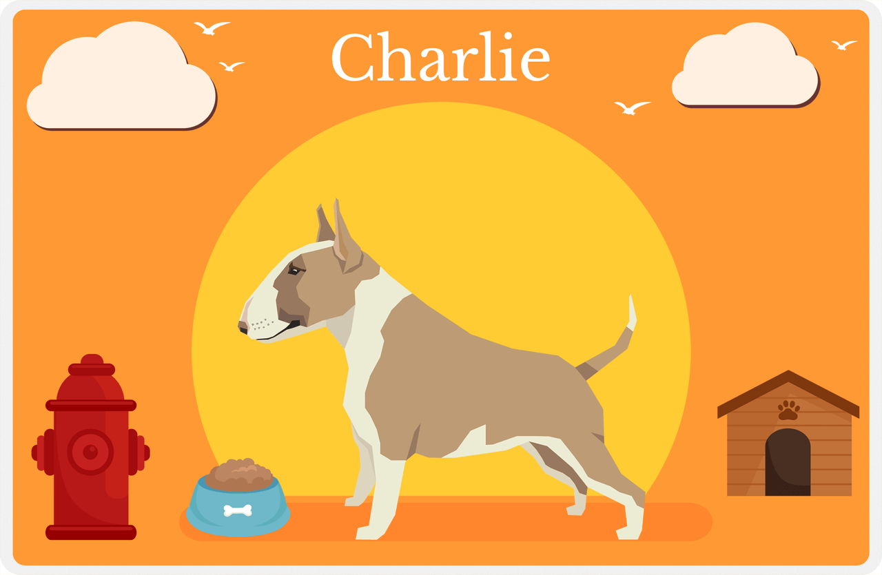 Personalized Dogs Placemat II - Bull Terrier - Orange Background -  View