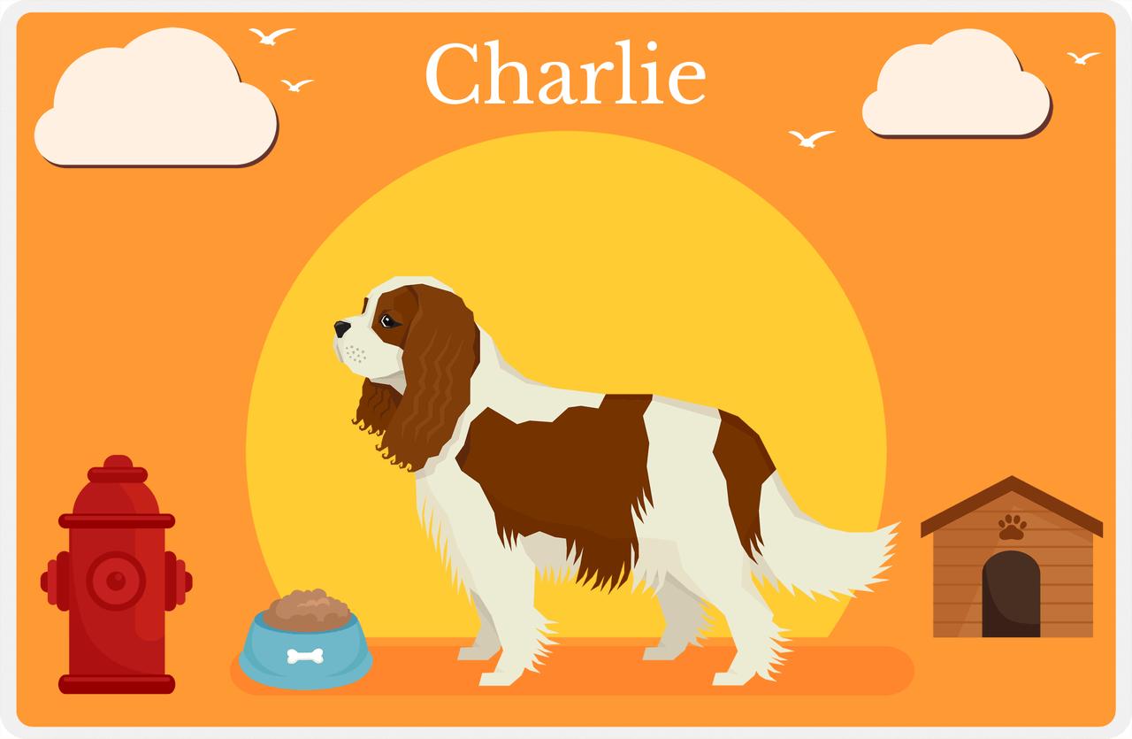 Personalized Dogs Placemat II - Cavalier King Charles - Orange Background -  View