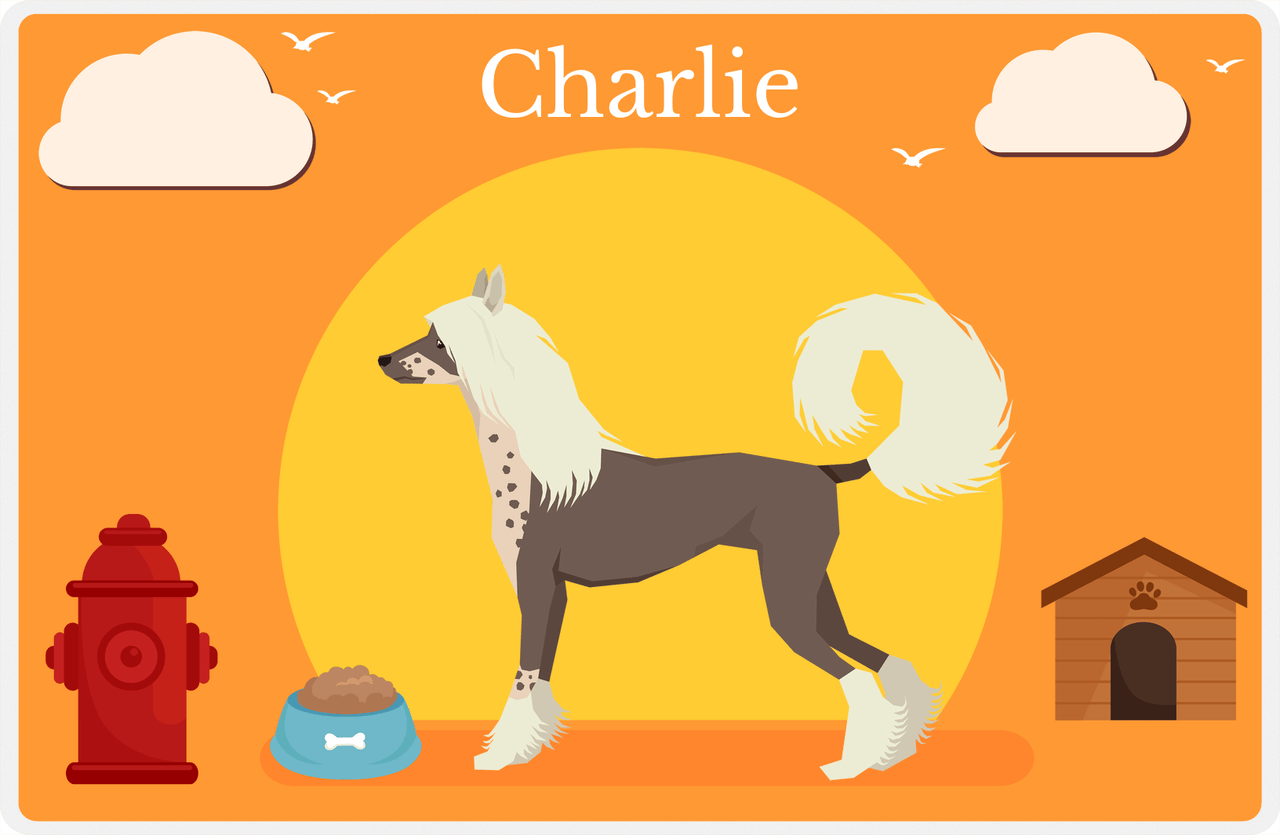 Personalized Dogs Placemat II - Chinese Crested Dog - Orange Background -  View
