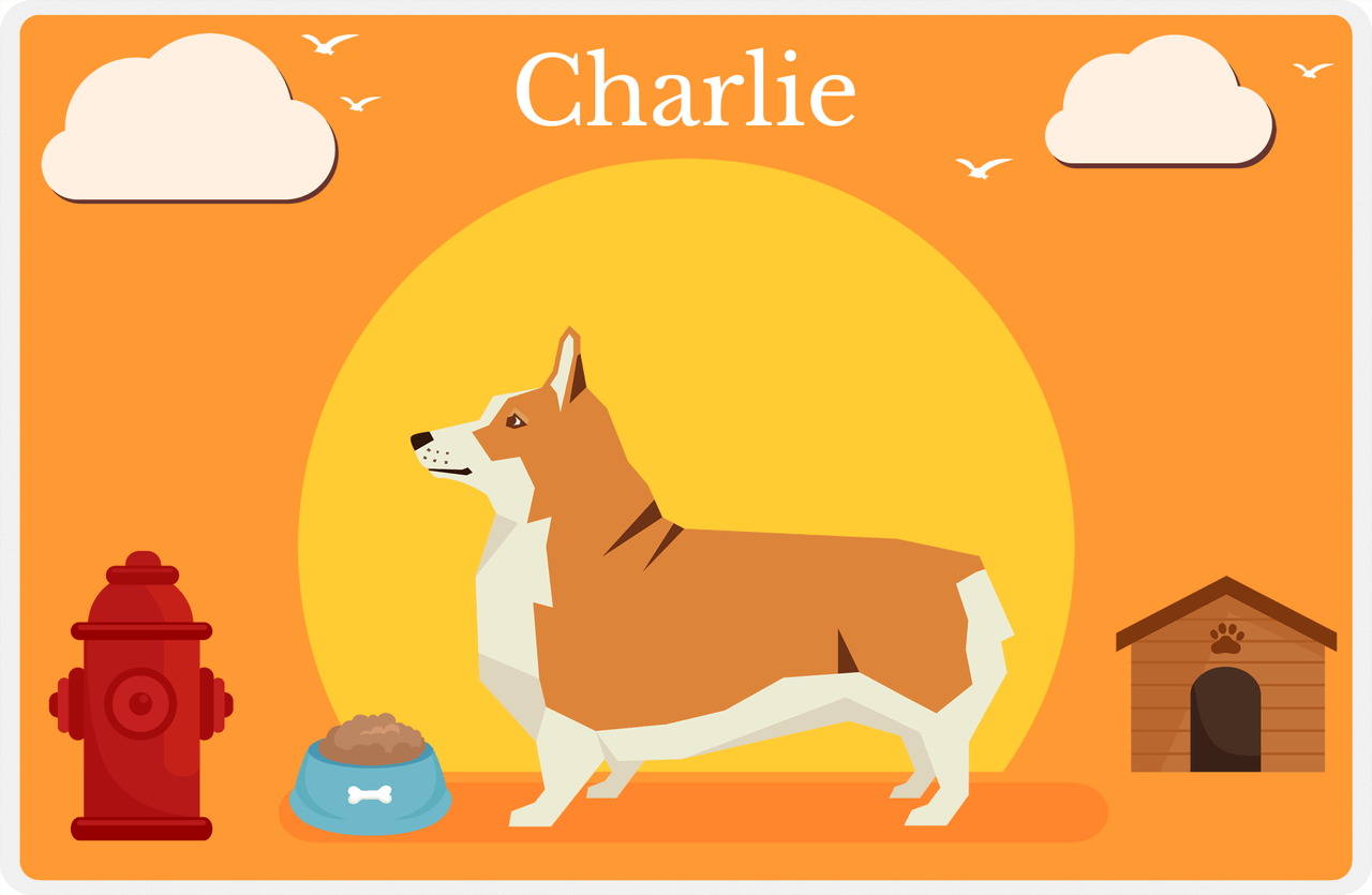 Personalized Dogs Placemat II - Corgi - Orange Background -  View