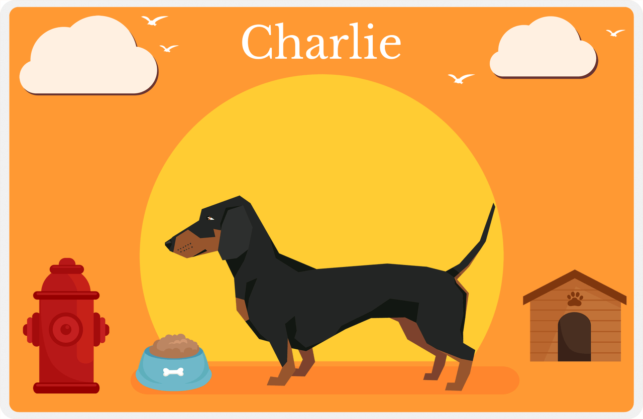 Personalized Dogs Placemat II - Dachshund - Orange Background -  View