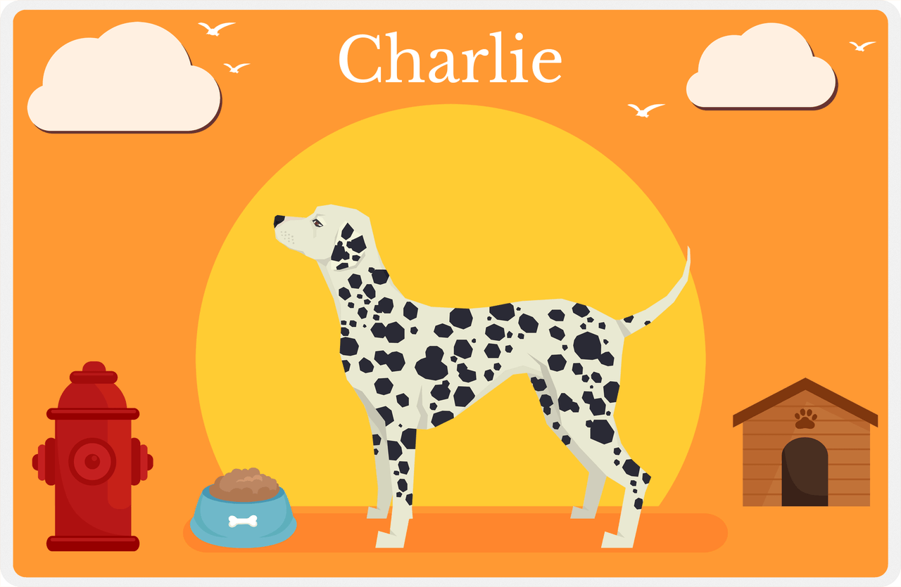 Personalized Dogs Placemat II - Dalmatian - Orange Background -  View