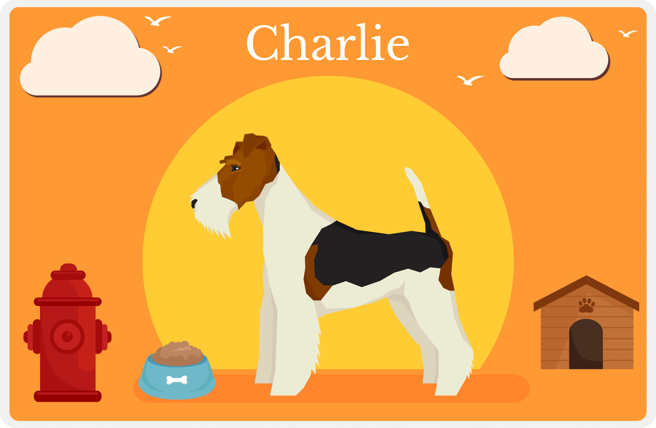 Personalized Dogs Placemat II - Fox Terrier - Orange Background -  View