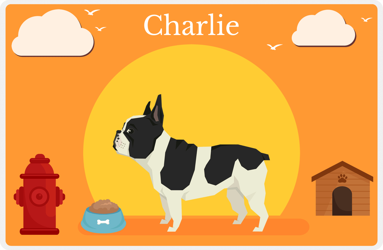 Personalized Dogs Placemat II - French Bulldog - Orange Background -  View