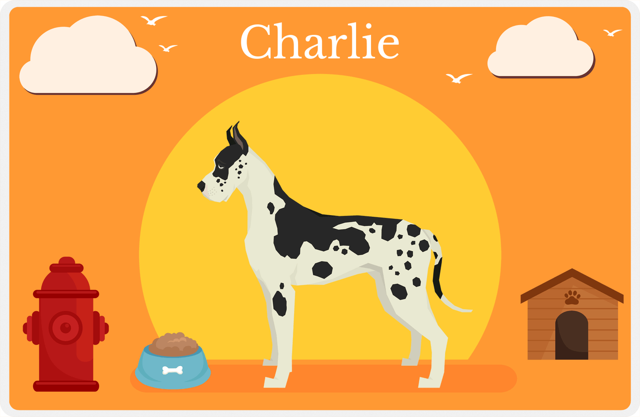 Personalized Dogs Placemat II - Great Dane - Orange Background -  View