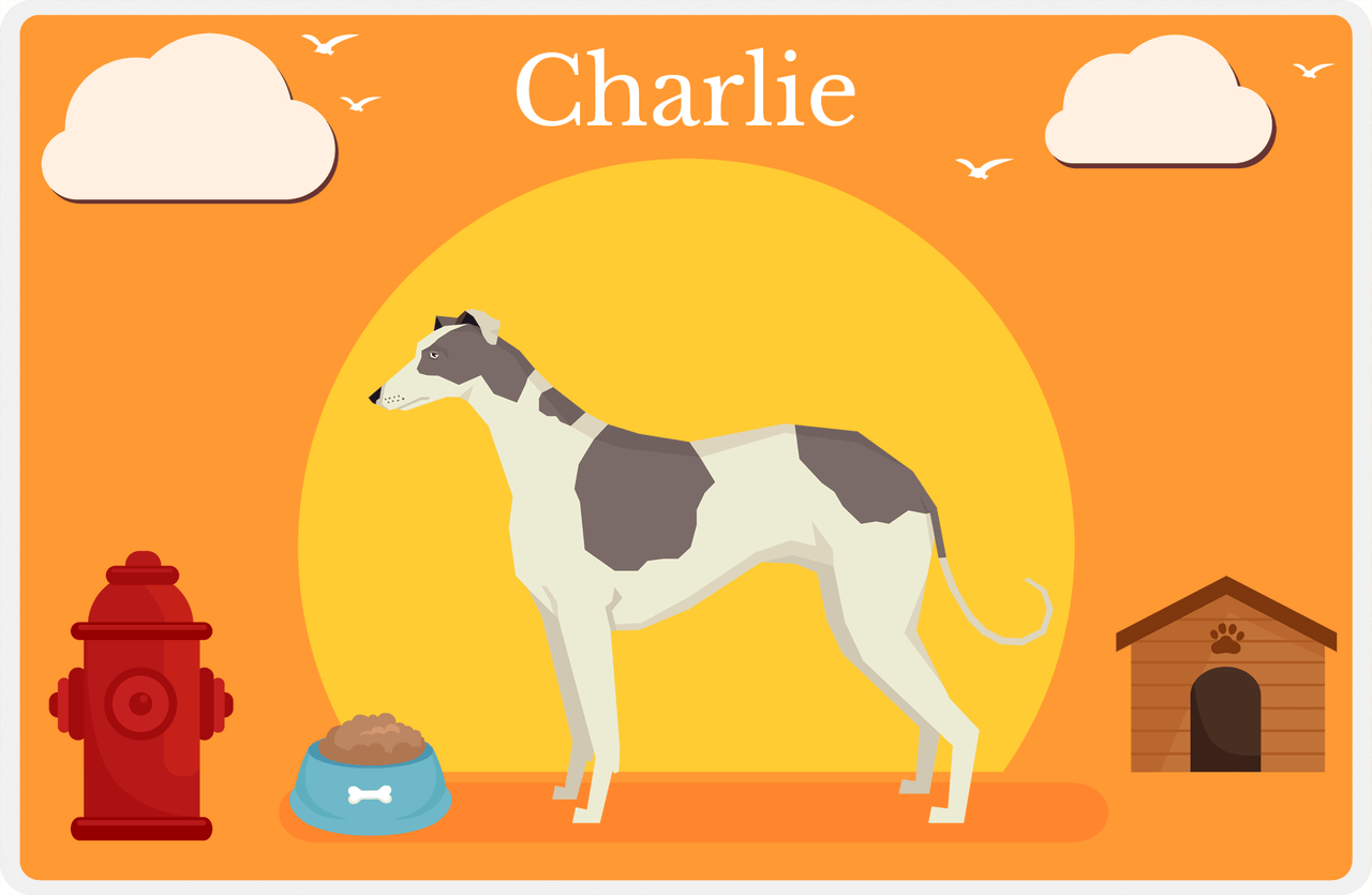 Personalized Dogs Placemat II - Greyhound - Orange Background -  View