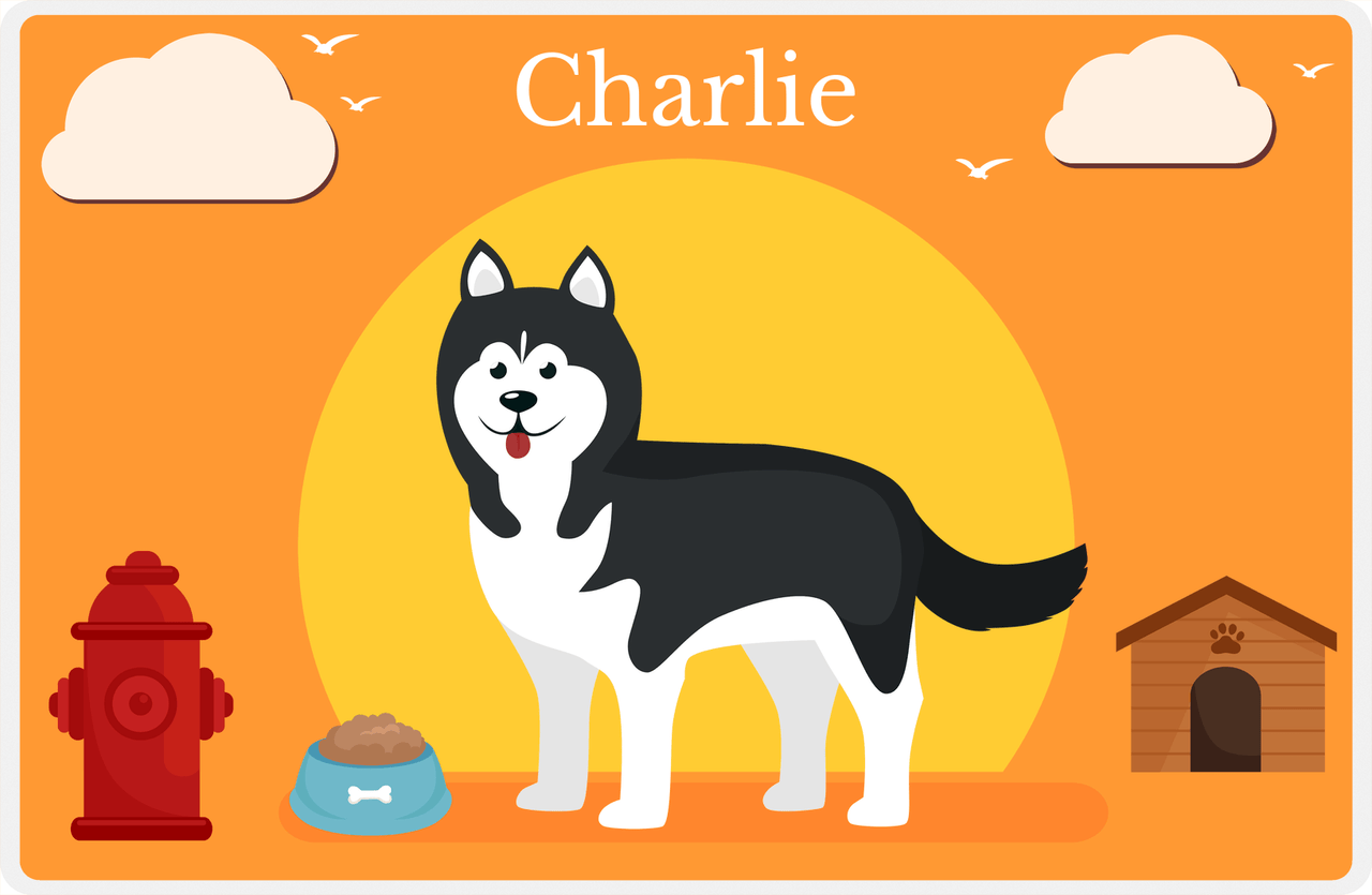 Personalized Dogs Placemat II - Husky - Orange Background -  View