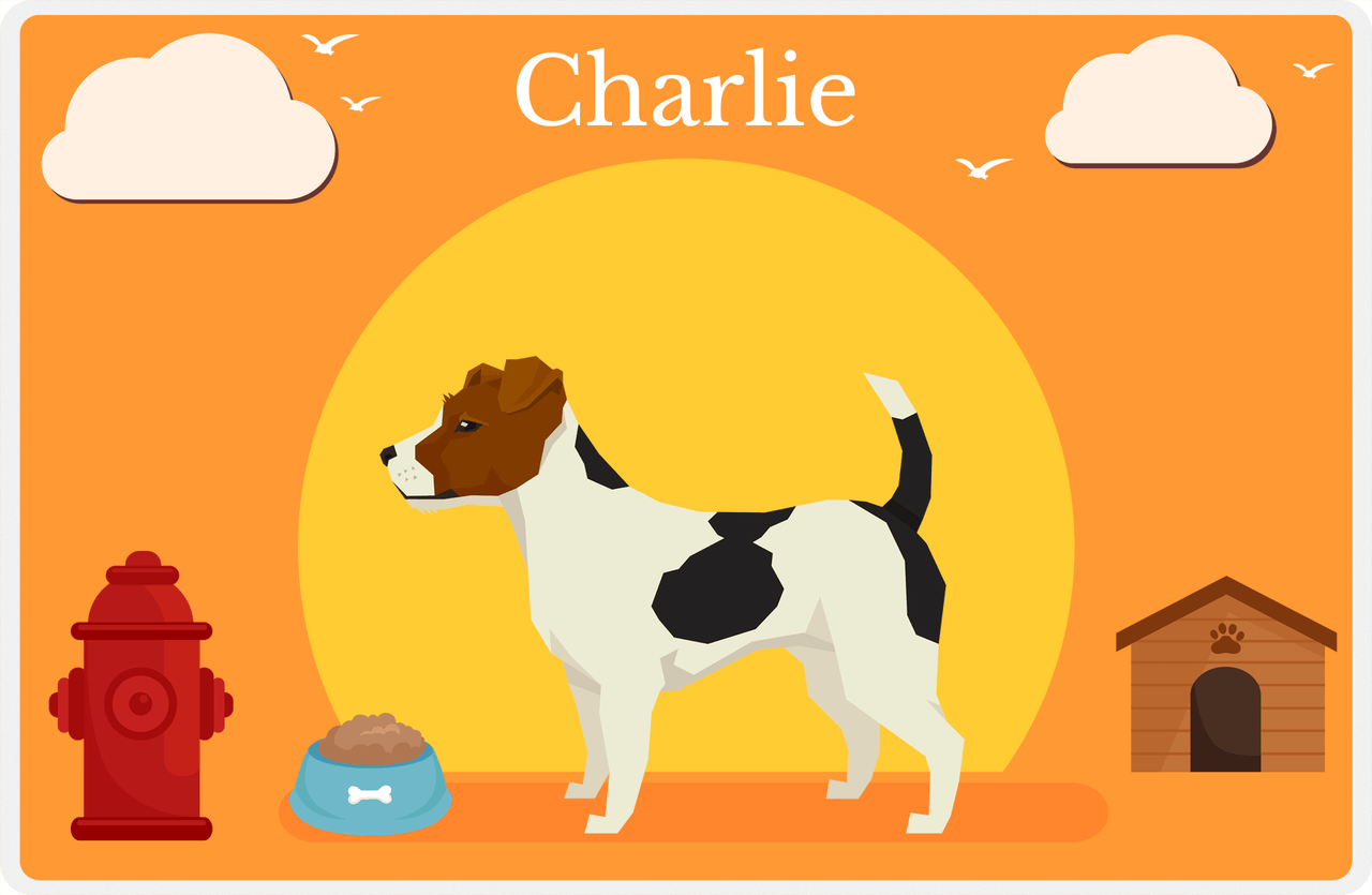 Personalized Dogs Placemat II - Jack Russell Terrier - Orange Background -  View