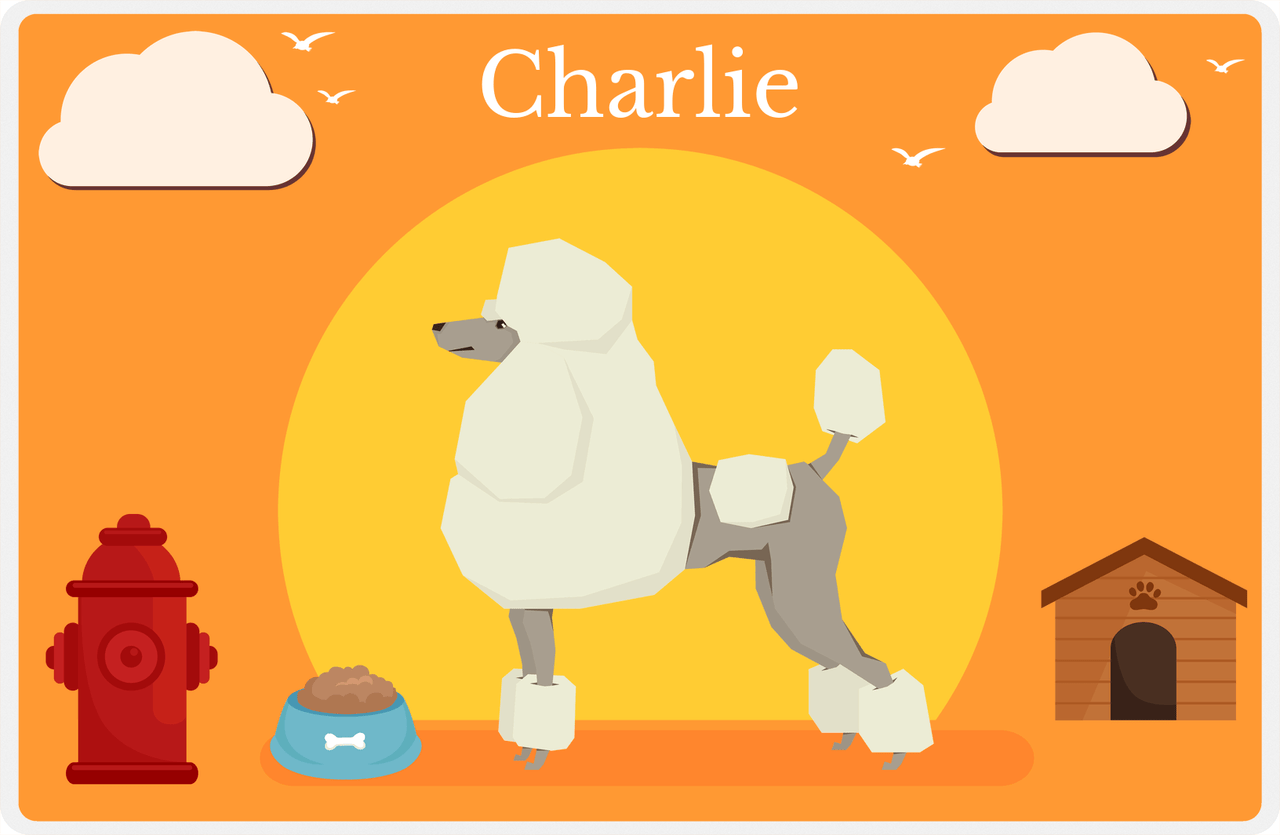 Personalized Dogs Placemat II - Poodle - Orange Background -  View