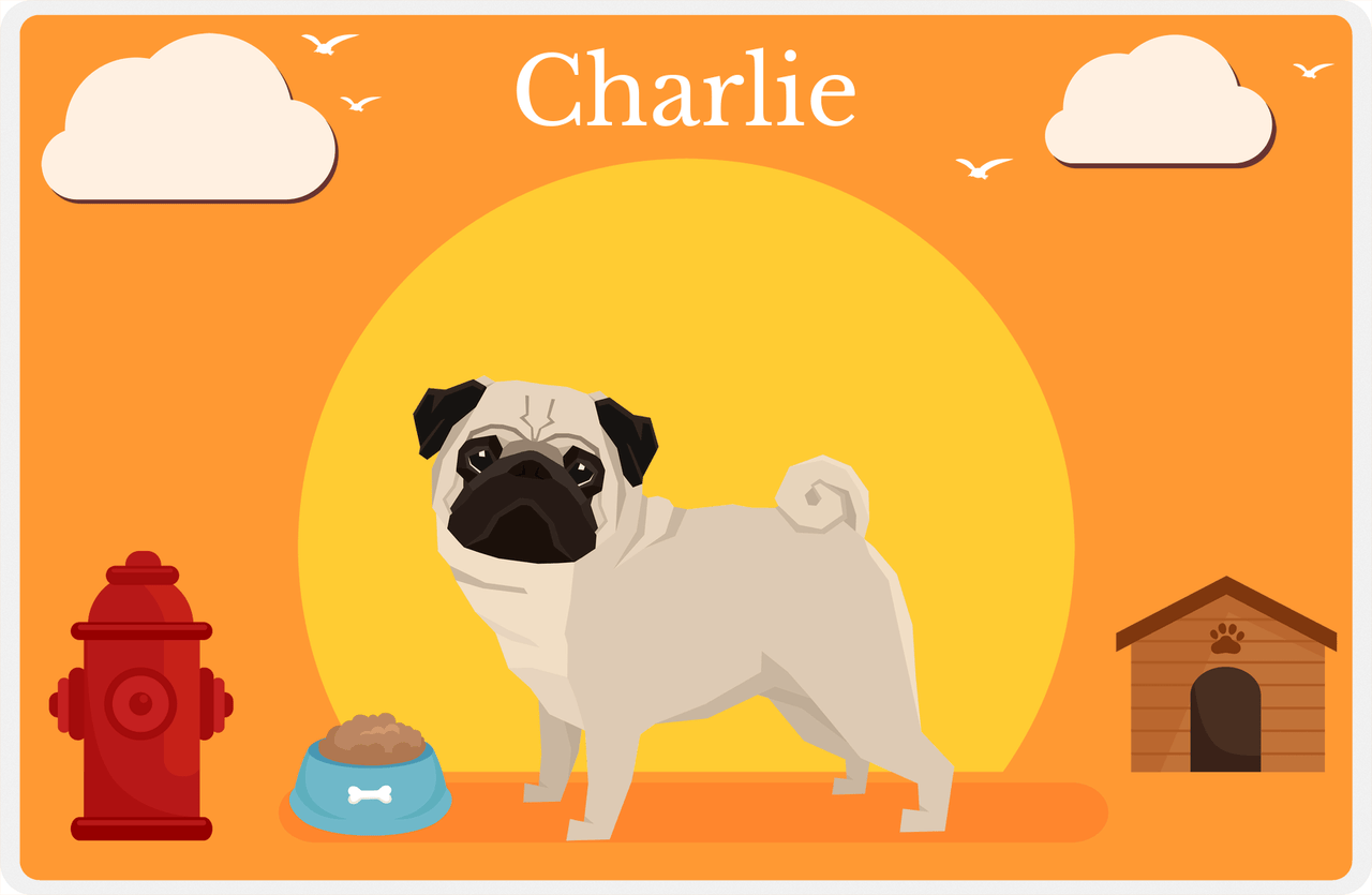 Personalized Dogs Placemat II - Pug - Orange Background -  View