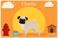 Thumbnail for Personalized Dogs Placemat II - Pug - Orange Background -  View