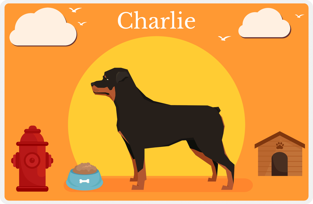 Personalized Dogs Placemat II - Rottweiler - Orange Background -  View
