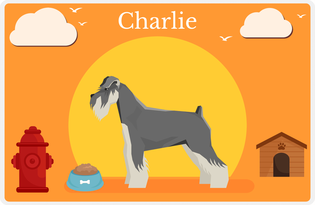 Personalized Dogs Placemat II - Schnauzer - Orange Background -  View