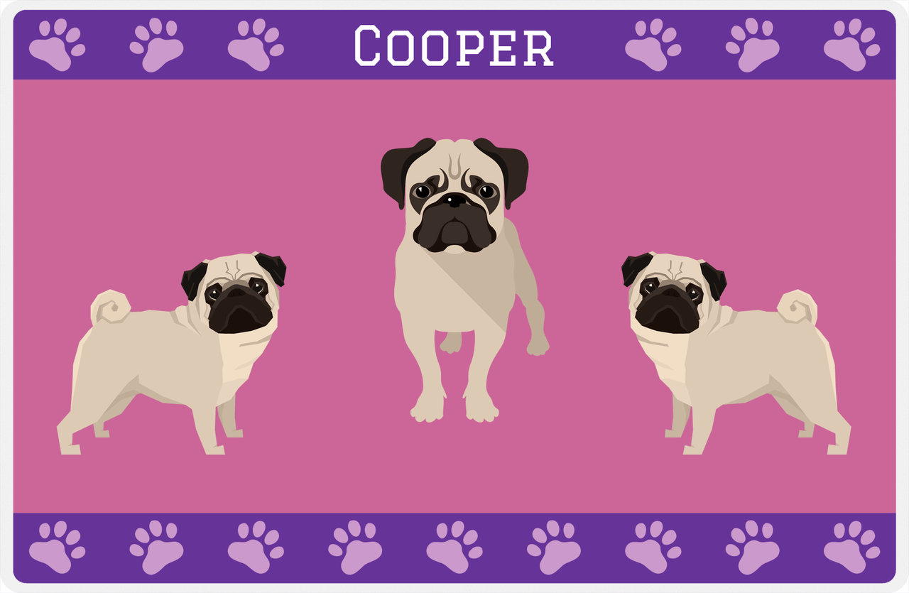 Personalized Dogs Placemat III - Pug - Purple Background -  View