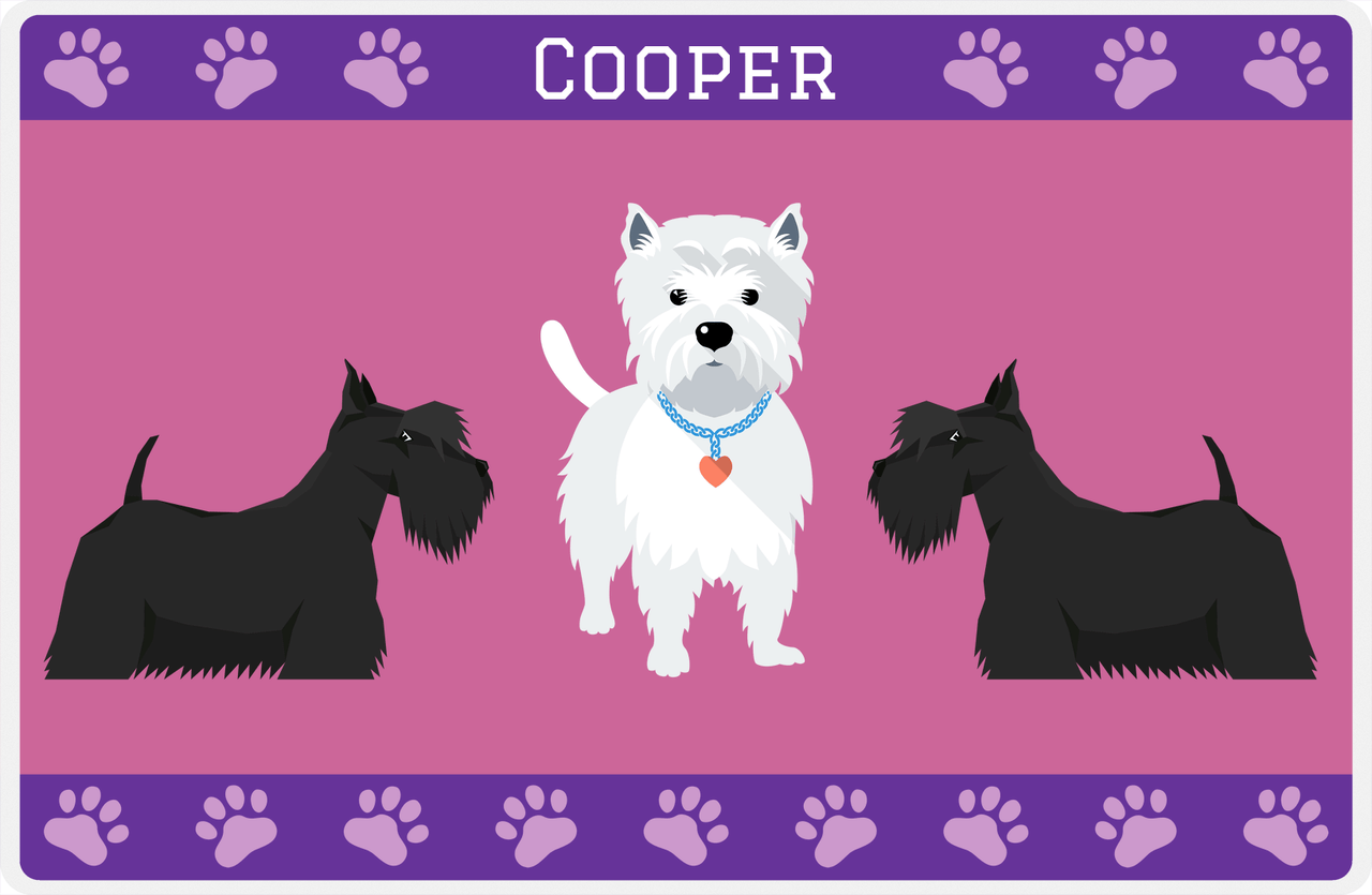 Personalized Dogs Placemat III - Westie and Scotties - Purple Background -  View