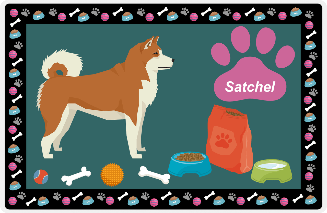 Personalized Dogs Placemat IV - Akita Inu - Dark Teal Background -  View