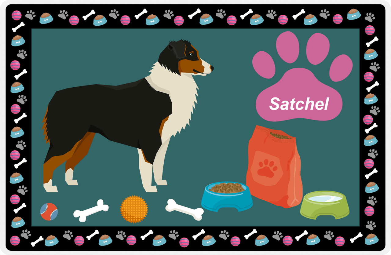 Personalized Dogs Placemat IV - Australian Shepherd  - Dark Teal Background -  View